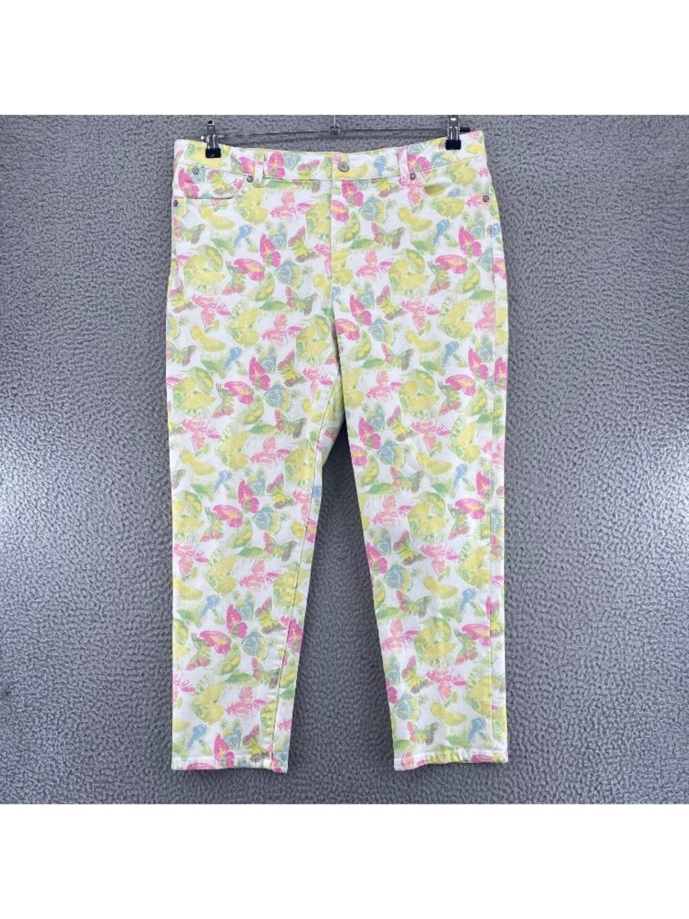 Talbots Jeans Womens 16 Green Multi Butterfly Heritage Slim Crop Stretch Denim